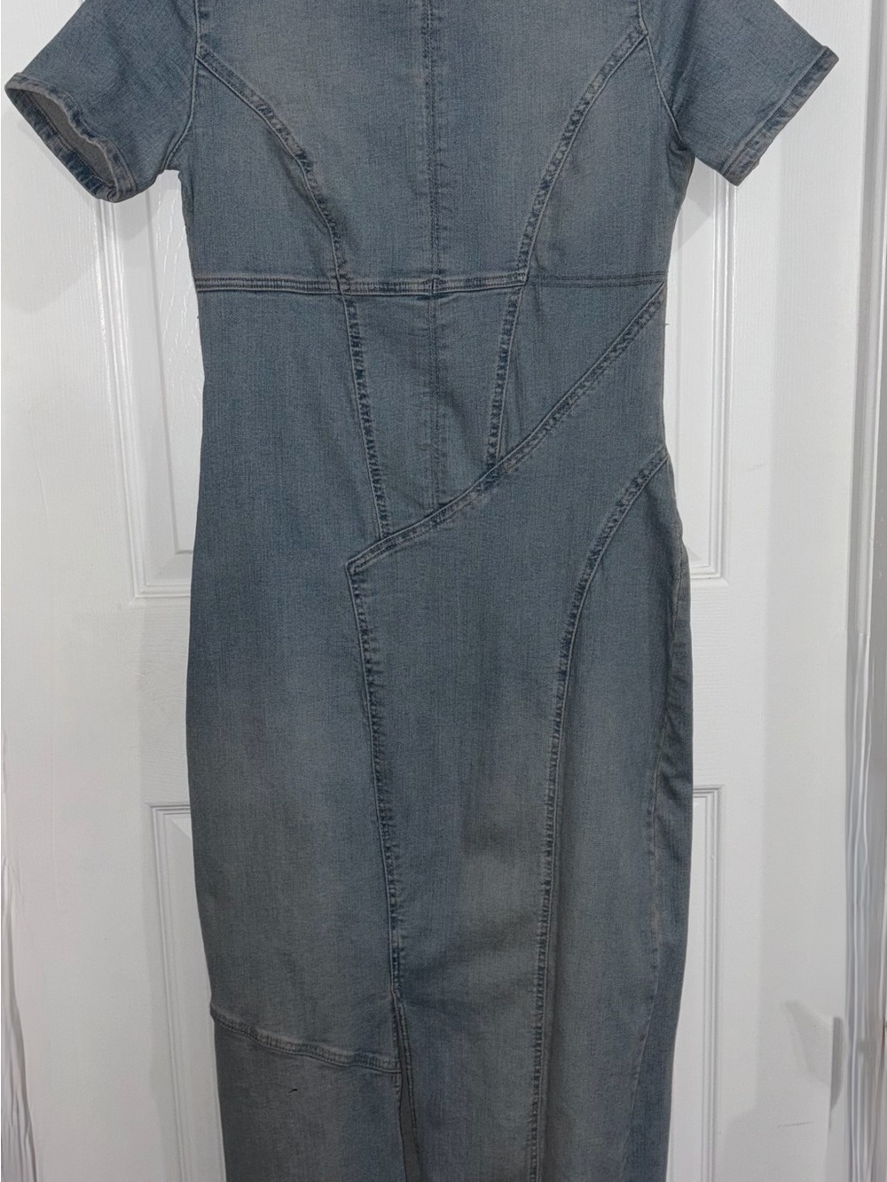 NWT Zara TRF Light Blue Denim Midi Dress with Front Slit - Picture 5 of 10